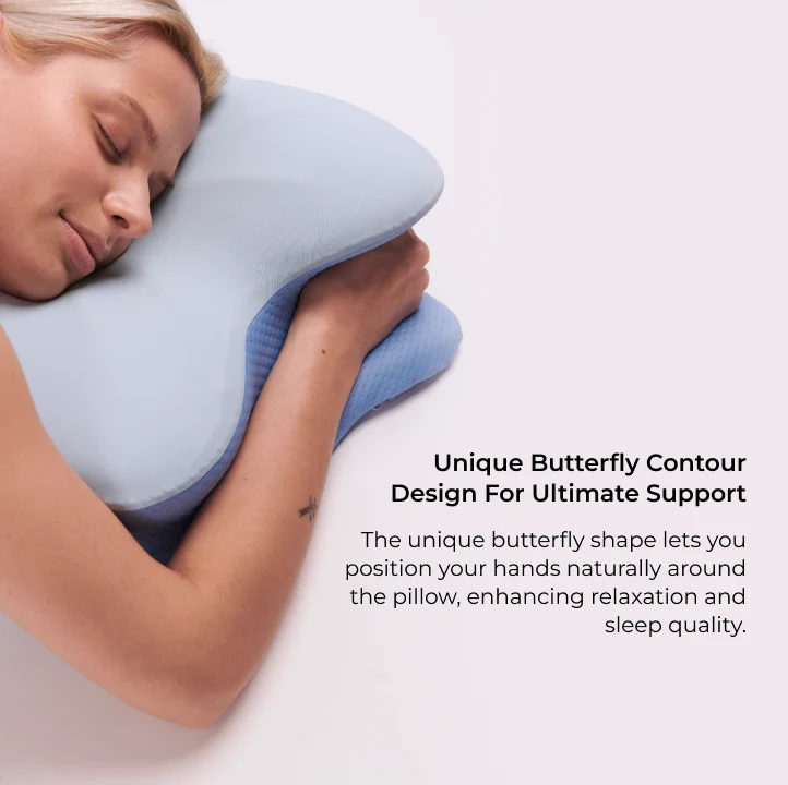 Person resting comfortably with the Derila Ergo contoured pillow